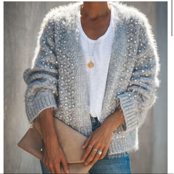 NEW POL Alpaca Pearl Grey Cardigan - Picture 3 of 4